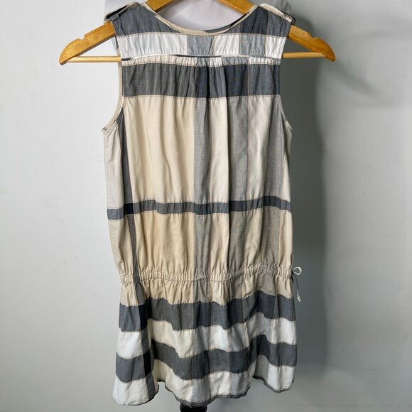 Burberry Kid's Cream Grey Sleeveless Striped Cotton Dress Size 10 Years - Picture 2 of 8